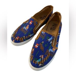 Reba by Justin Women’s Alice Western Cowgirl Slip-On Shoes Blue and Tan Size 11